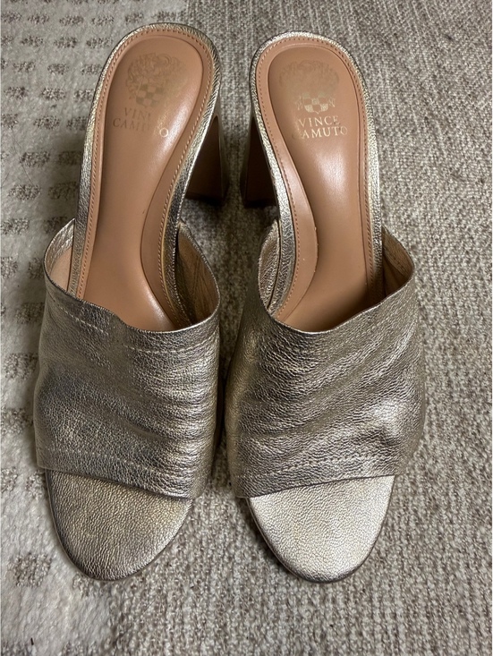 Vince Camuto Shoes - Vince‎ Camuto Metallic Gold Leather Open-Toe Mules Heels